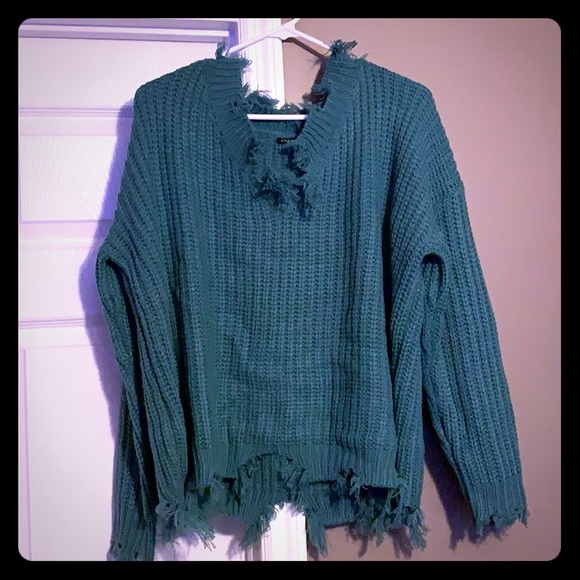 Staccato Sweaters - Teal oversized V-Neck sweater